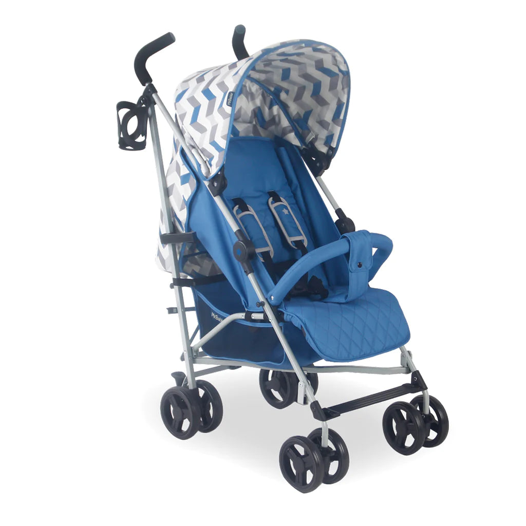 My Babiie MB02  Lightweight Stroller - Blue and Grey Chevron -  | For Your Little One