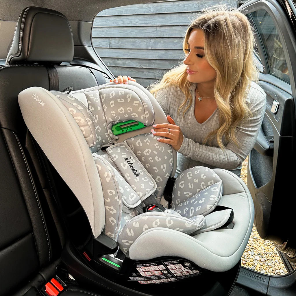 My Babiie MBCS123 i-Size (76-150cm) Car Seat - Dani Dyer Grey Leopard -  | For Your Little One