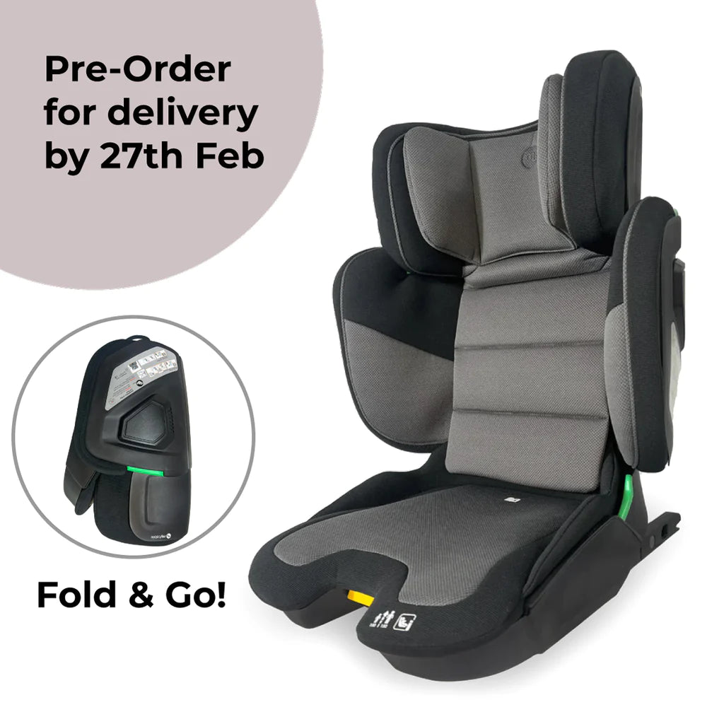 My Babiie MBCS23 i-Size (100-150cm) Compact High Back Booster Car Seat - Black & Grey -  | For Your Little One