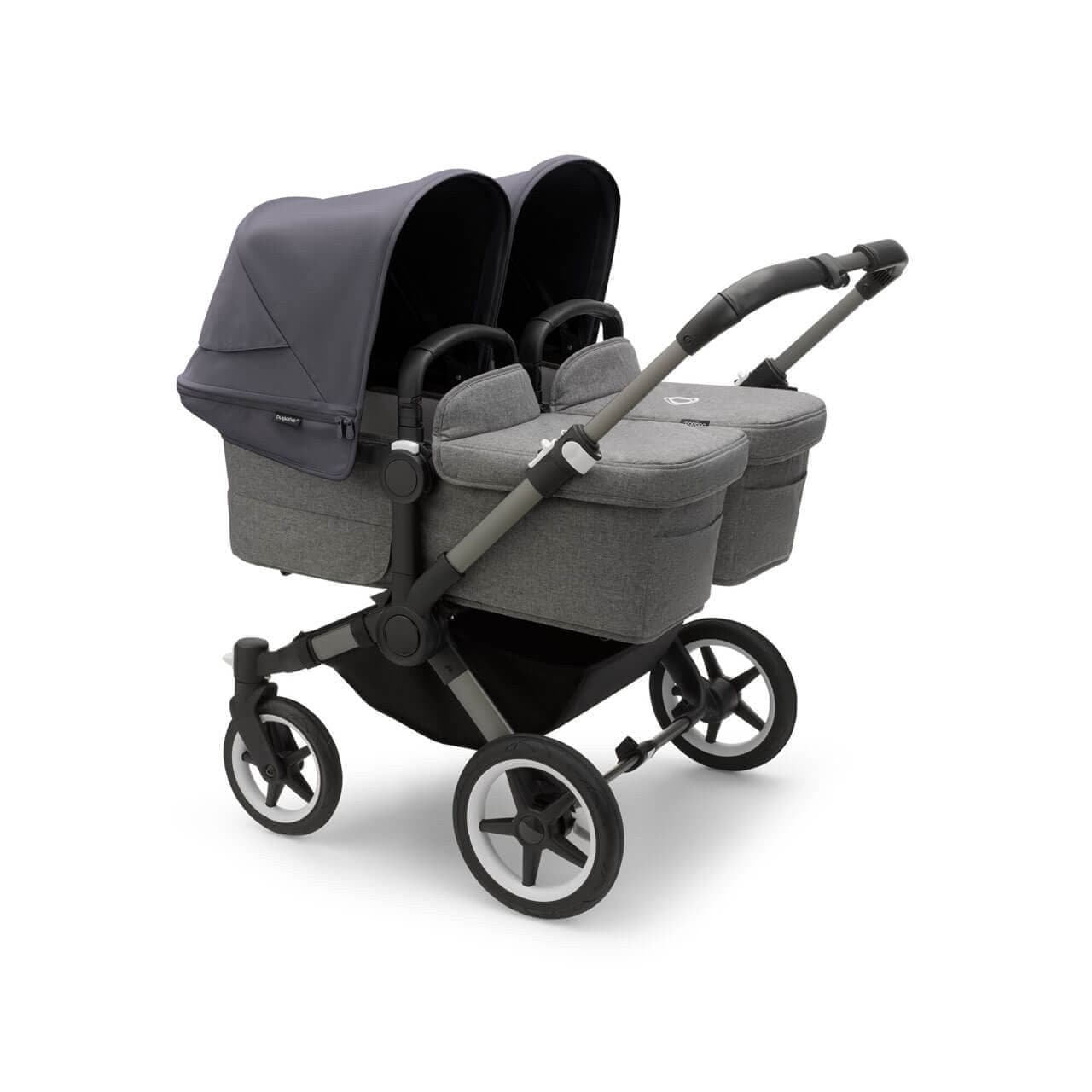 Bugaboo Donkey 5 Twin Pushchair on Graphite/Grey Chassis - Choose Your Colour - Stormy Blue | For Your Little One