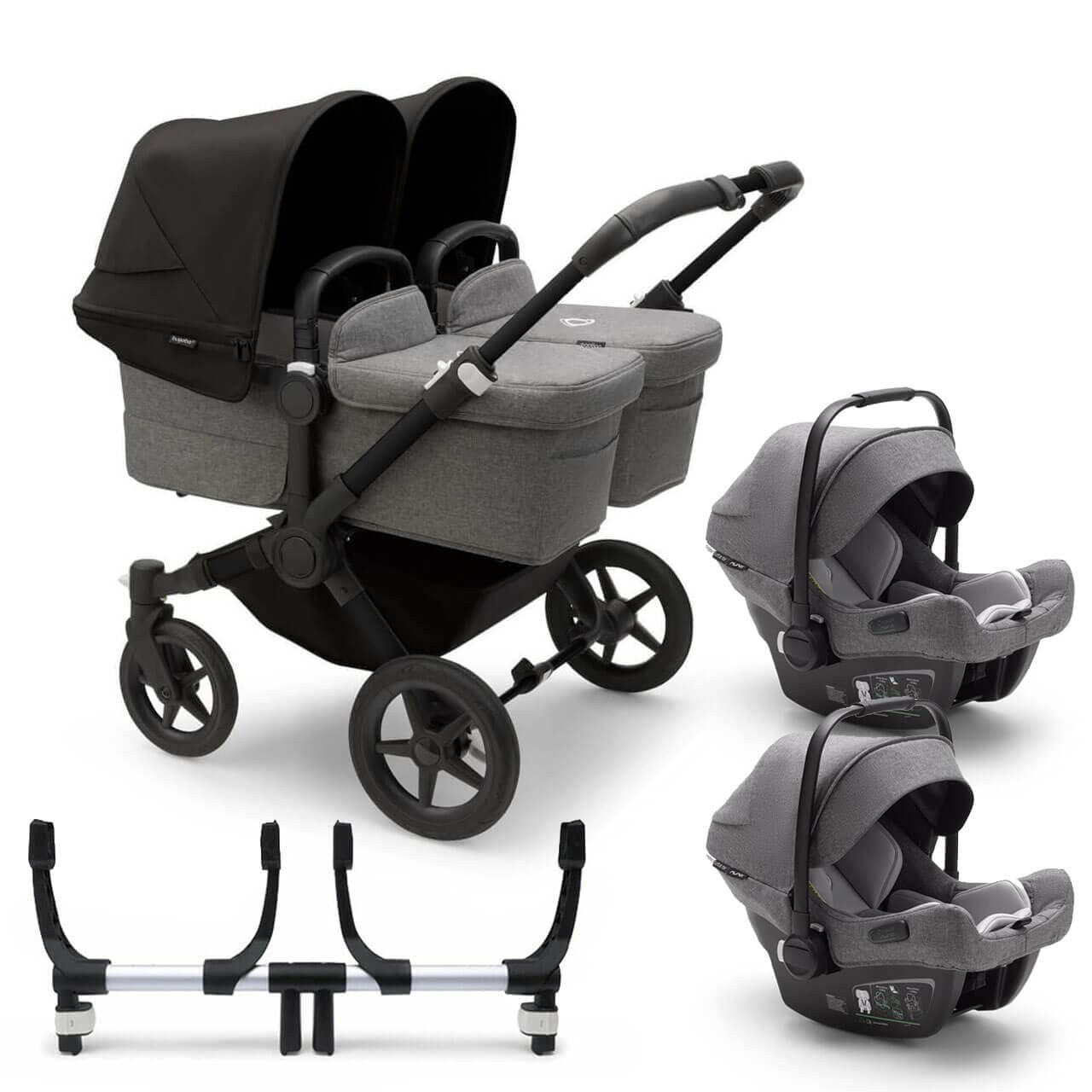 Bugaboo Donkey 5 Twin Travel System on Black/Grey Chassis + Turtle Air - Choose Your Colour - Midnight Black / Grey | For Your Little One