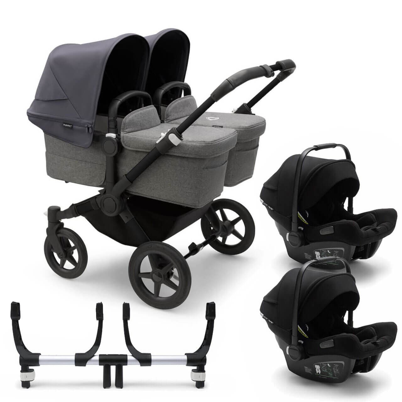 Bugaboo Donkey 5 Twin Travel System on Black/Grey Chassis + Turtle Air - Choose Your Colour - Stormy Blue / Black | For Your Little One