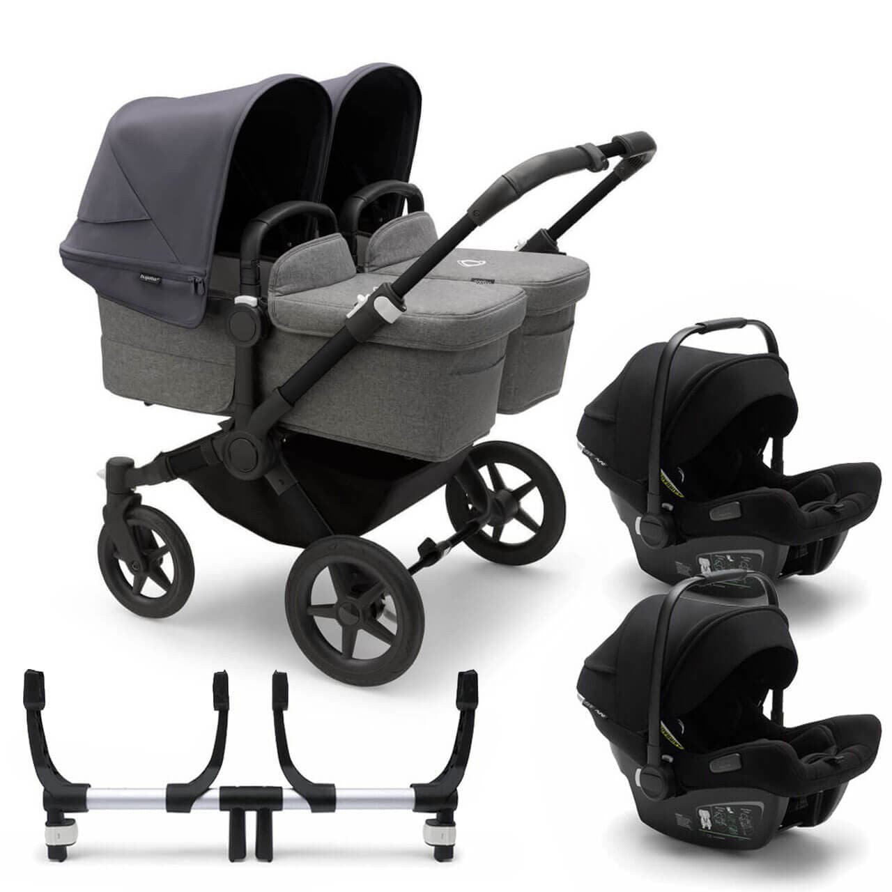 Bugaboo Donkey 5 Twin Travel System on Black/Grey Chassis + Turtle Air - Choose Your Colour Stormy Blue Black 