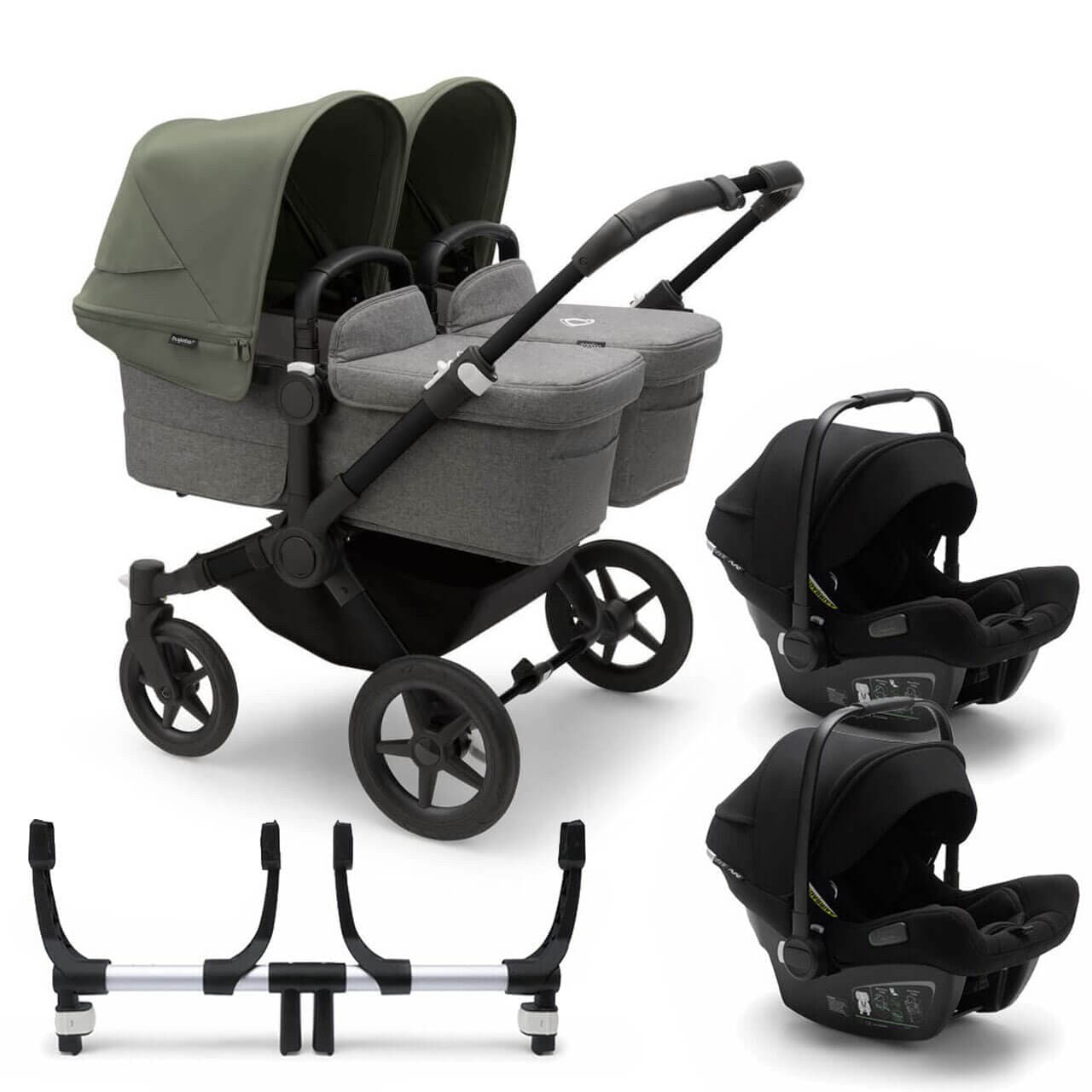 Bugaboo Donkey 5 Twin Travel System on Black/Grey Chassis + Turtle Air - Choose Your Colour - Forest Green / Black | For Your Little One
