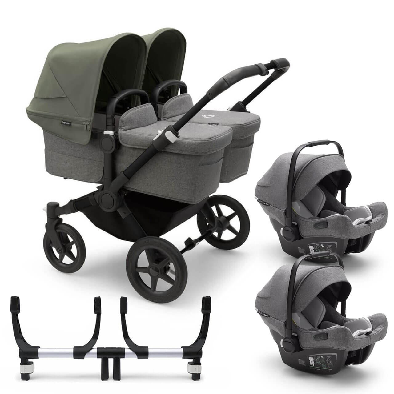 Bugaboo Donkey 5 Twin Travel System on Black/Grey Chassis + Turtle Air - Choose Your Colour - Forest Green / Grey | For Your Little One