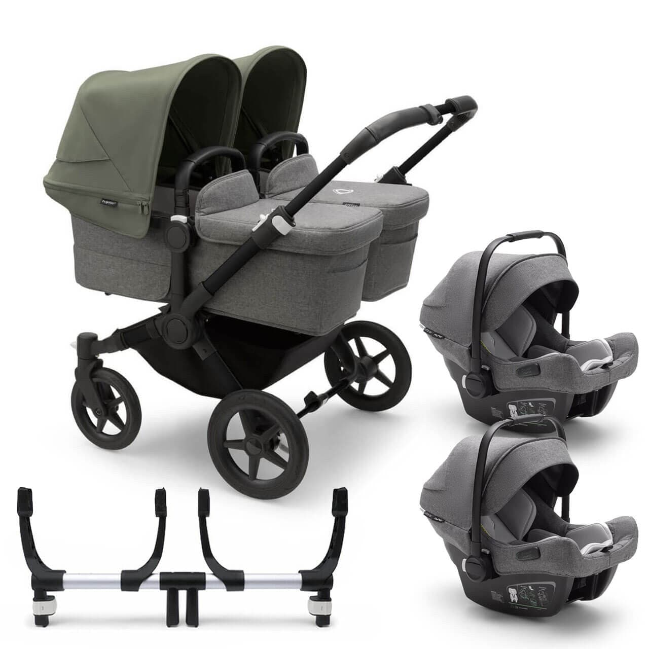 Bugaboo Donkey 5 Twin Travel System on Black/Grey Chassis + Turtle Air - Choose Your Colour Forest Green Grey 