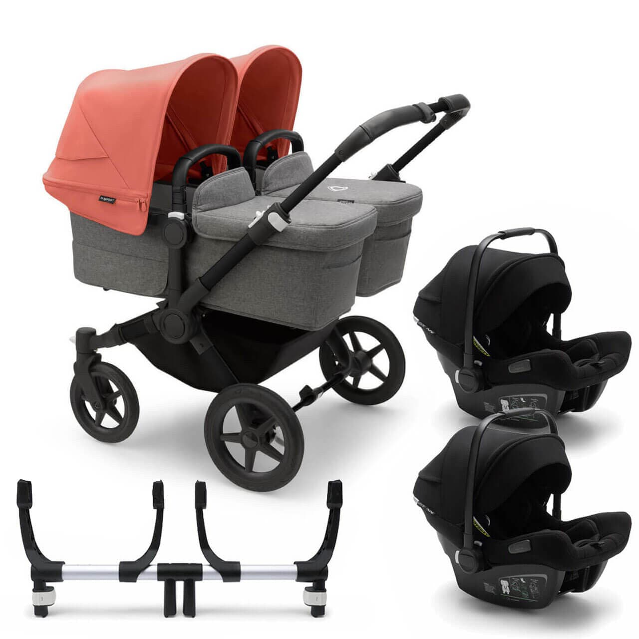 Bugaboo Donkey 5 Twin Travel System on Black/Grey Chassis + Turtle Air - Choose Your Colour Sunrise Red Black 