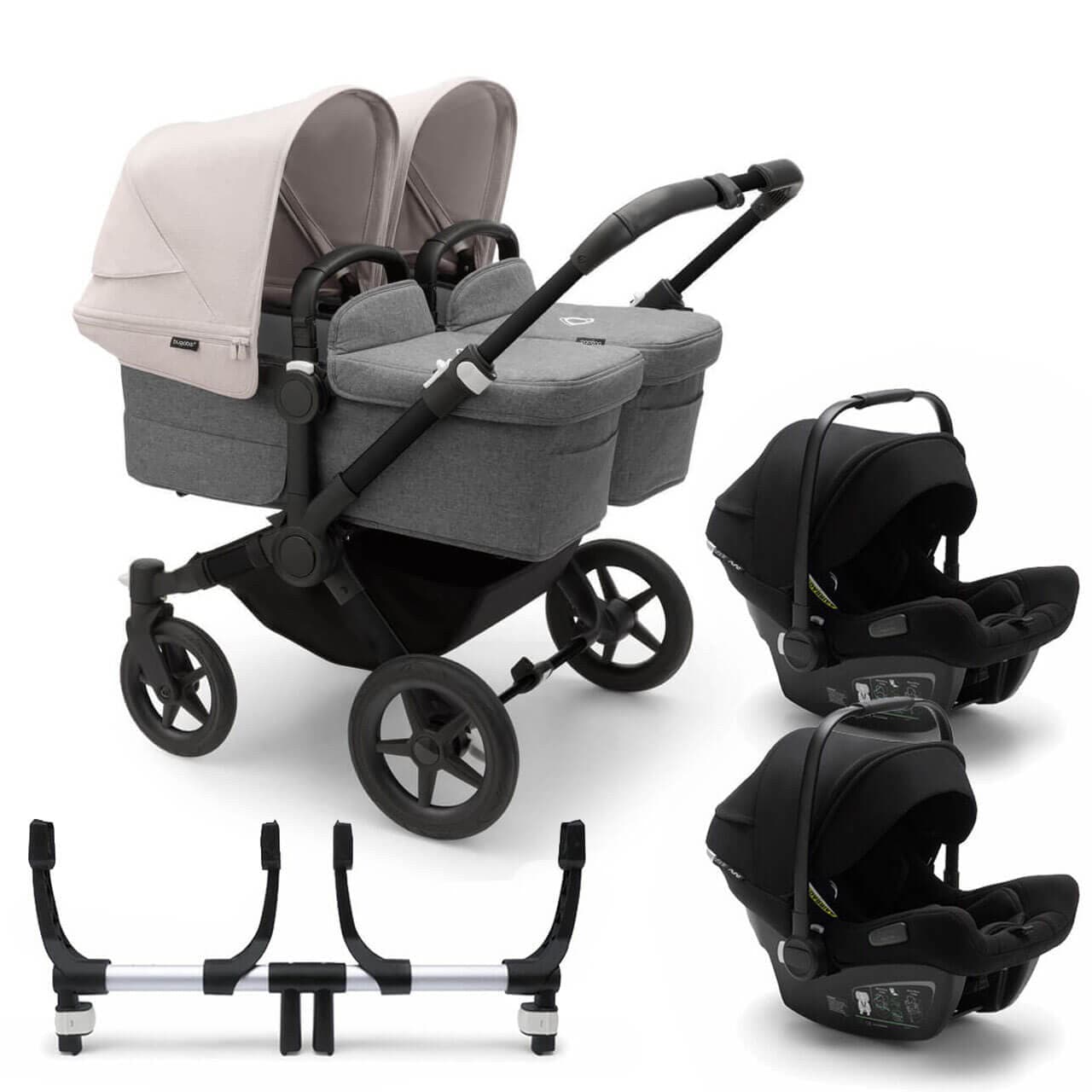 Bugaboo Donkey 5 Twin Travel System on Black/Grey Chassis + Turtle Air - Choose Your Colour - Misty White / Black | For Your Little One
