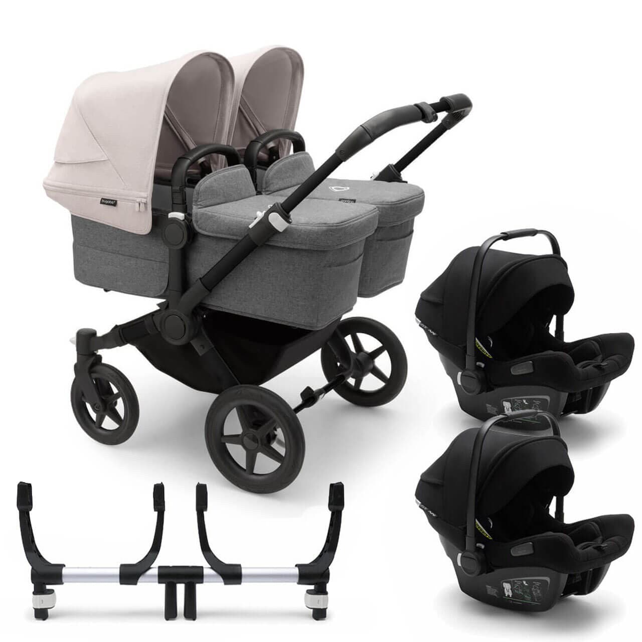 Bugaboo Donkey 5 Twin Travel System on Black/Grey Chassis + Turtle Air - Choose Your Colour Misty White Black 