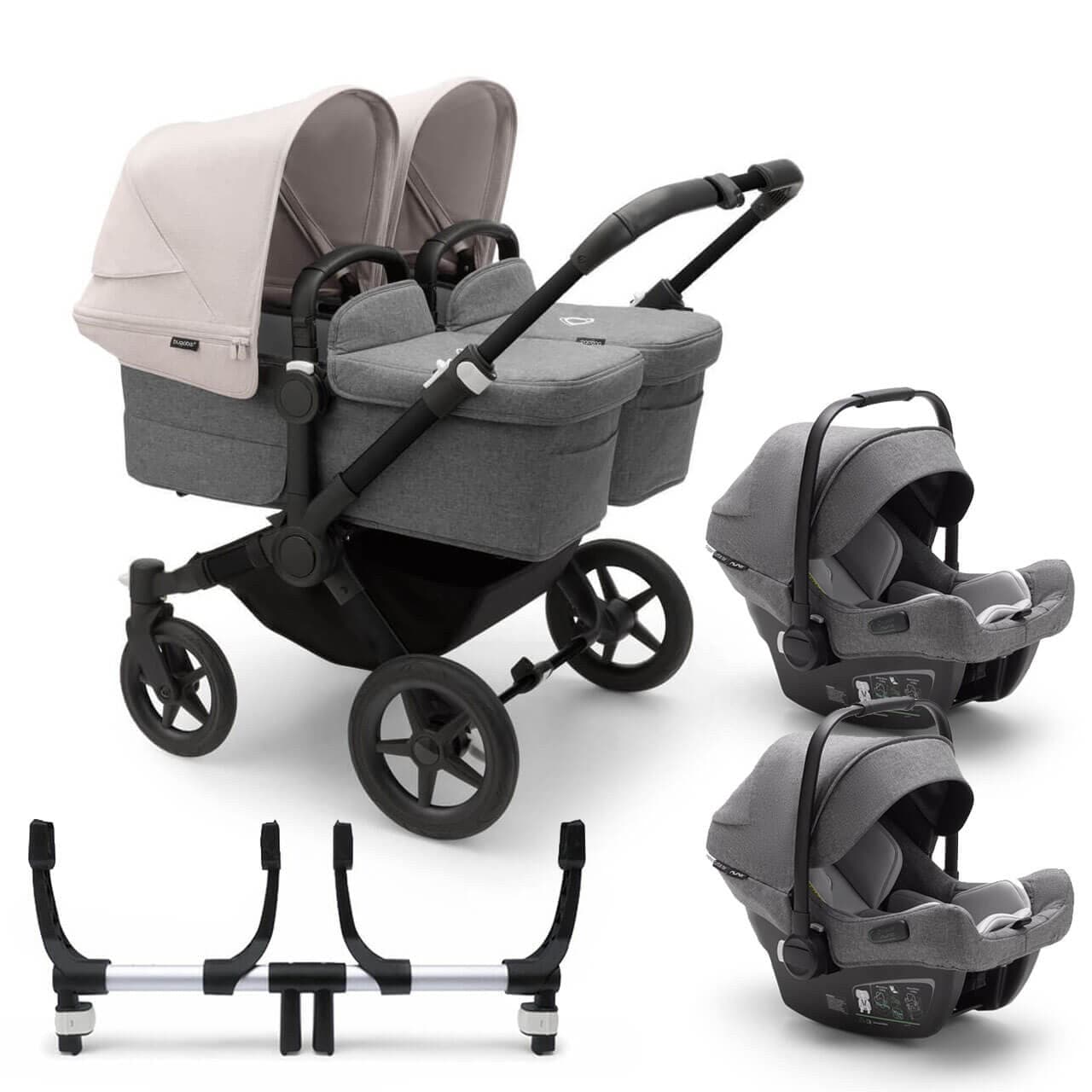 Bugaboo Donkey 5 Twin Travel System on Black/Grey Chassis + Turtle Air - Choose Your Colour - Misty White / Grey | For Your Little One