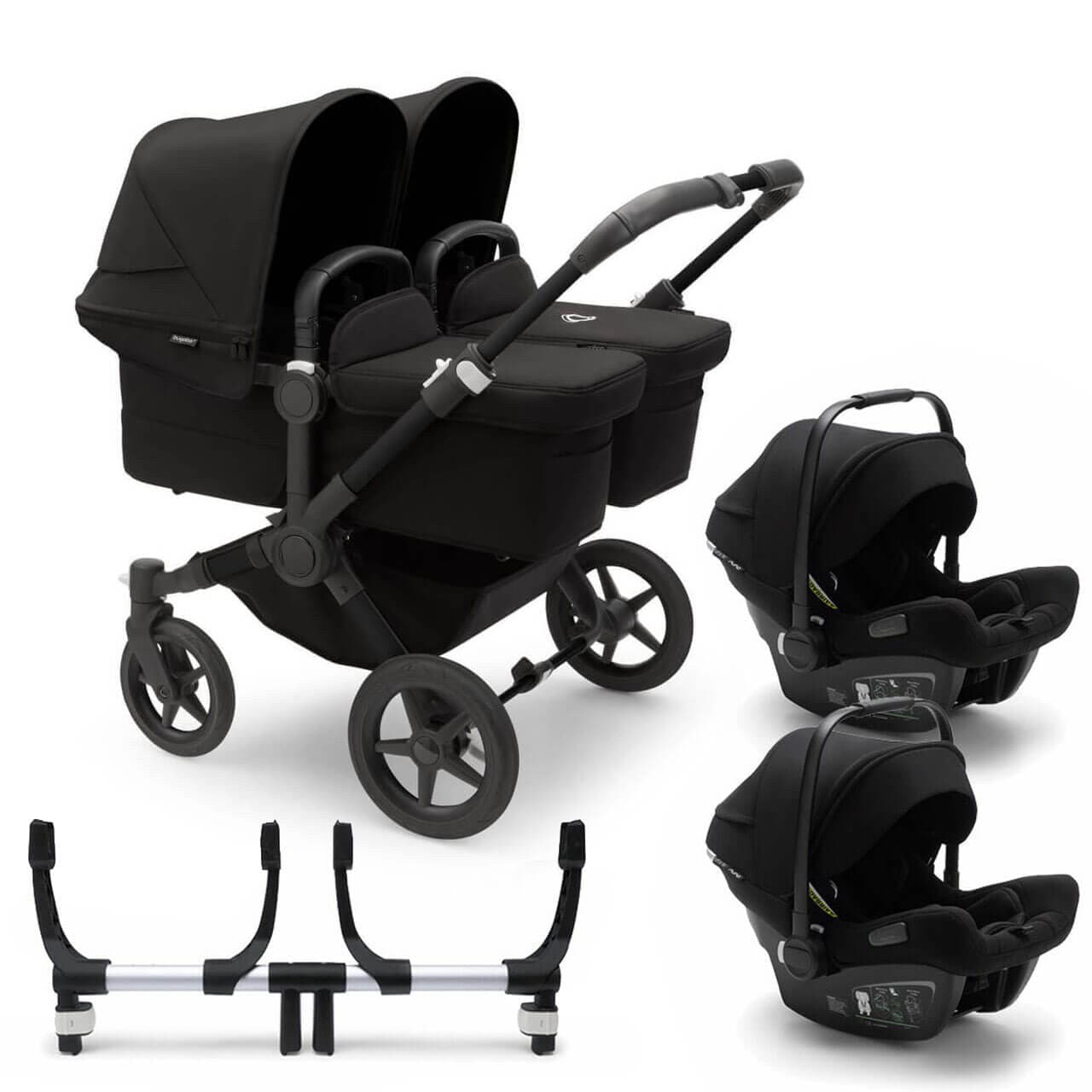 Bugaboo Donkey 5 Twin Travel System on Black/Black Chassis + Turtle Air - Choose Your Colour - Midnight Black / Black | For Your Little One