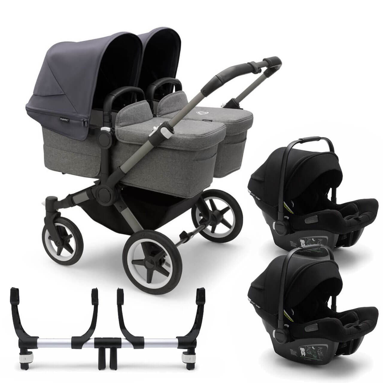 Bugaboo Donkey 5 Twin Travel System on Graphite/Grey Chassis + Turtle Air - Choose Your Colour Stormy Blue Black 