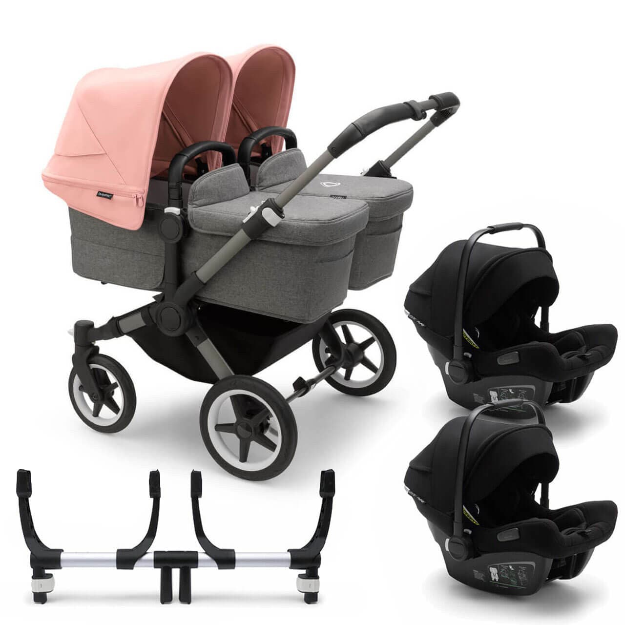 Bugaboo Donkey 5 Twin Travel System on Graphite/Grey Chassis + Turtle Air - Choose Your Colour Morning Pink Black 