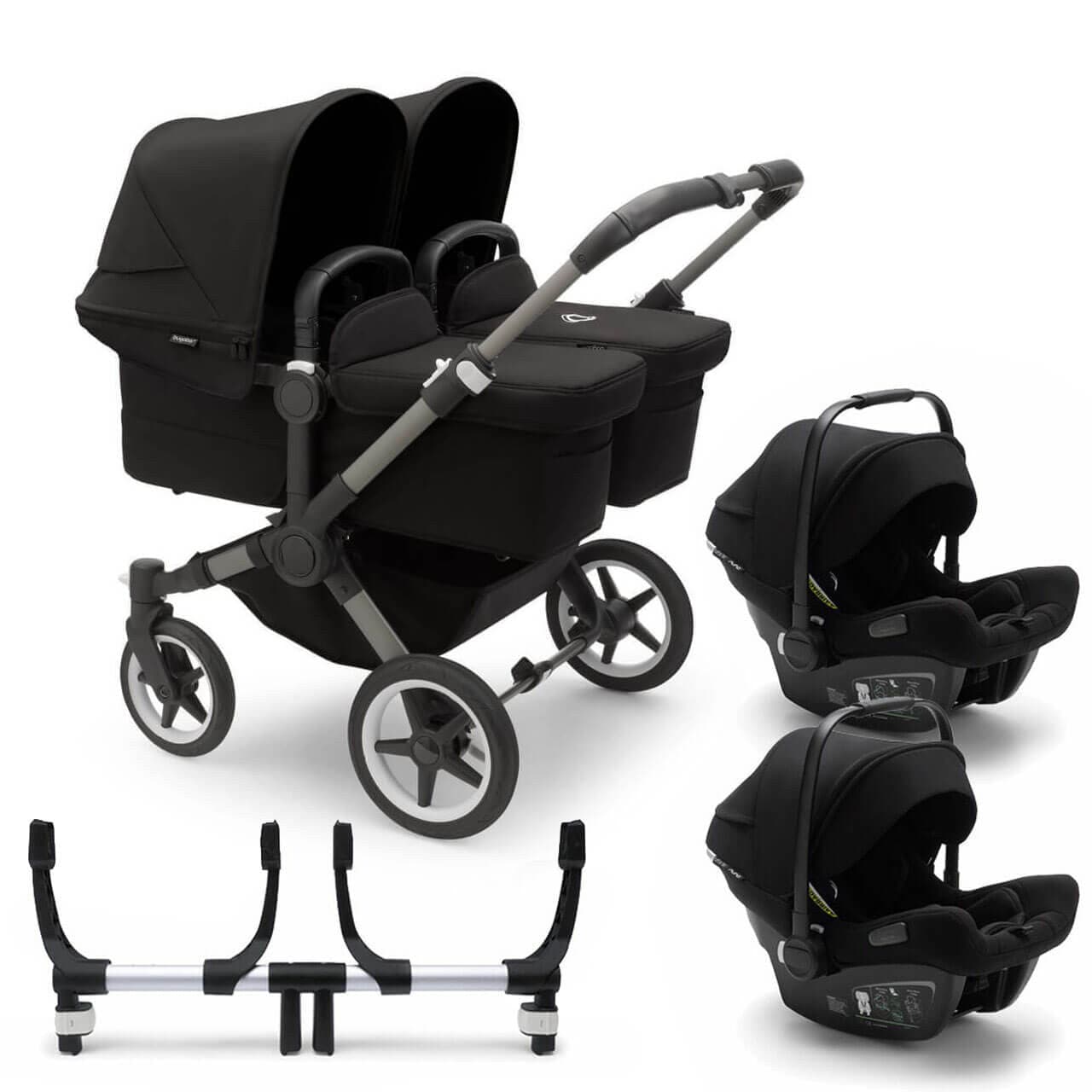 Bugaboo Donkey 5 Twin Travel System on Graphite/Black Chassis + Turtle Air - Choose Your Colour - Midnight Black / Black | For Your Little One