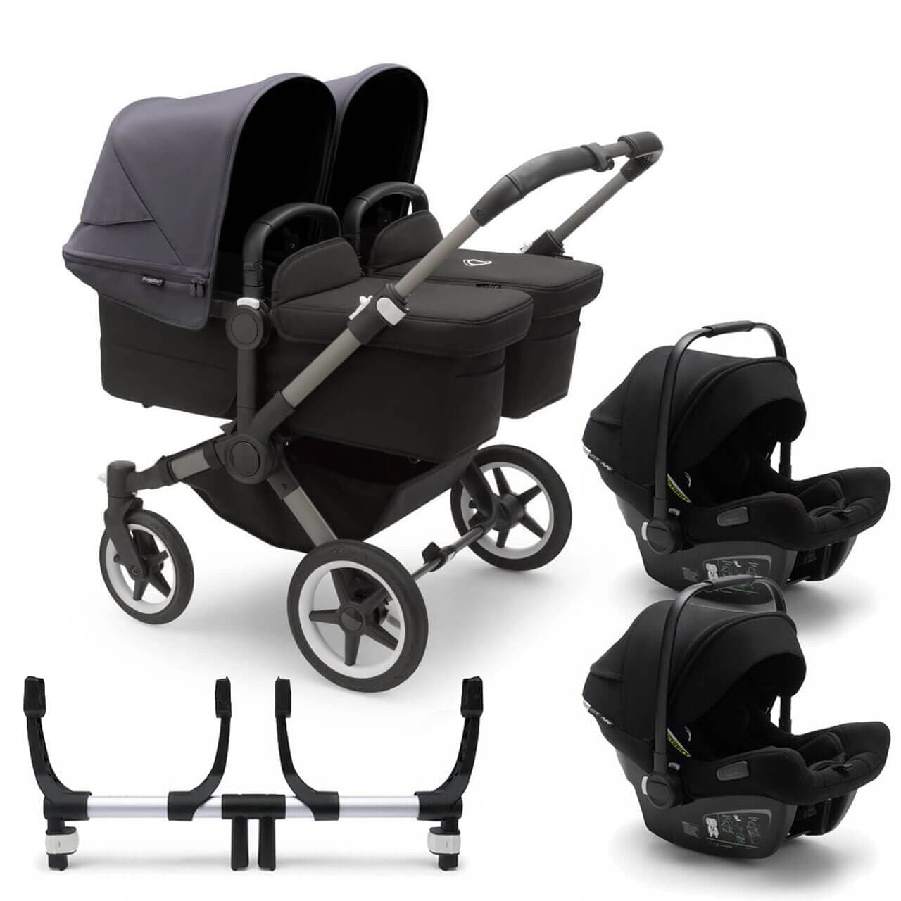 Bugaboo Donkey 5 Twin Travel System on Graphite/Black Chassis + Turtle Air - Choose Your Colour Stormy Blue Black 