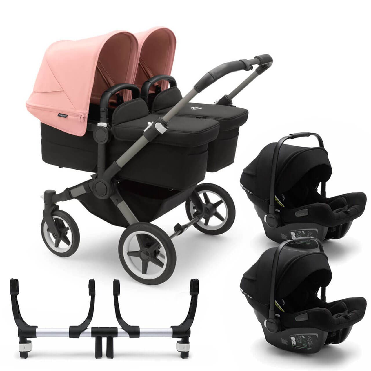 Bugaboo Donkey 5 Twin Travel System on Graphite/Black Chassis + Turtle Air - Choose Your Colour Morning Pink Black 