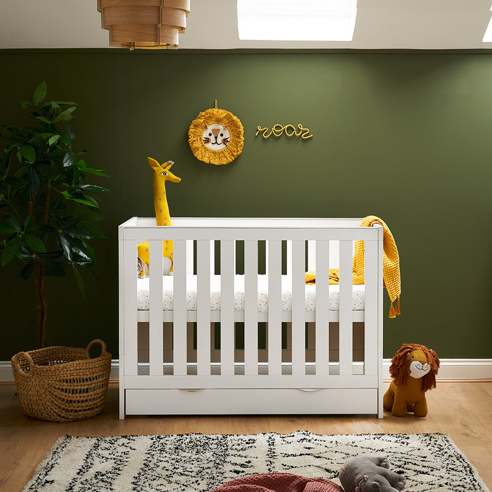 Obaby Nika Mini Cot Bed & Underdrawer - White Wash -  | For Your Little One