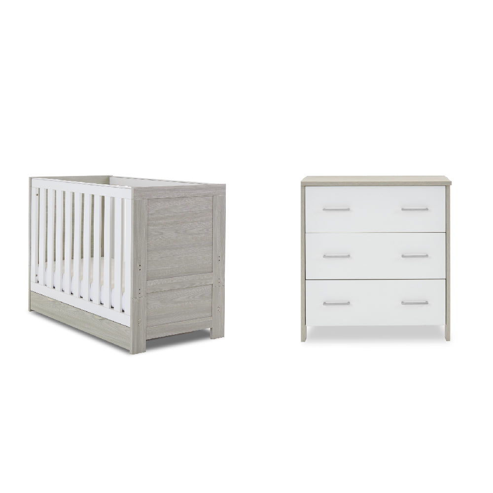 Obaby Nika Mini 2 Piece Room Set & Underdrawer - Grey Wash & White -  | For Your Little One