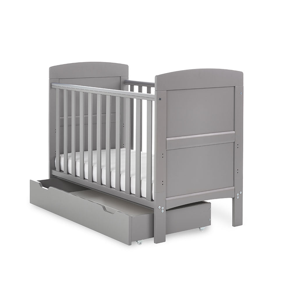 Obaby Grace Mini Cot Bed, Under Drawer + Fibre Mattress - Taupe Grey -  | For Your Little One