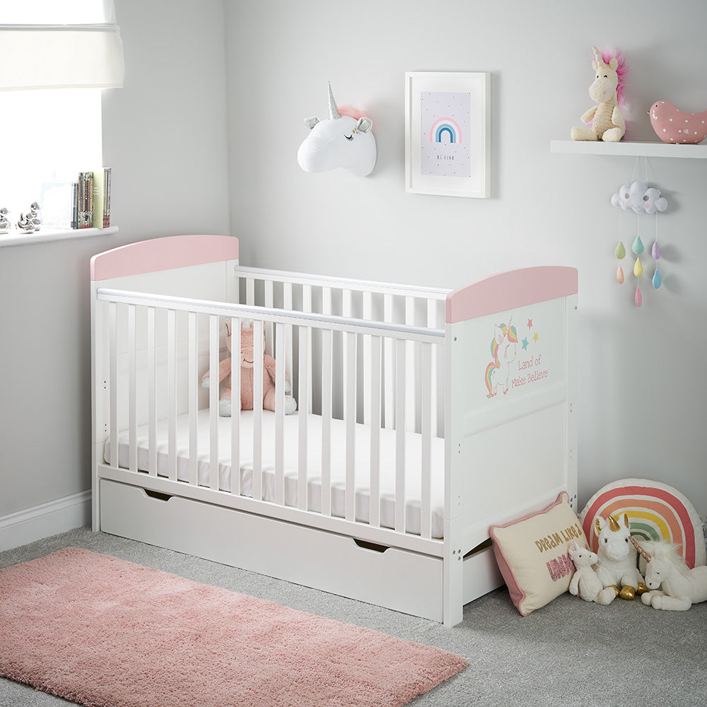 Obaby Grace Inspire Cot Bed & Under Drawer - Unicorn -  | For Your Little One