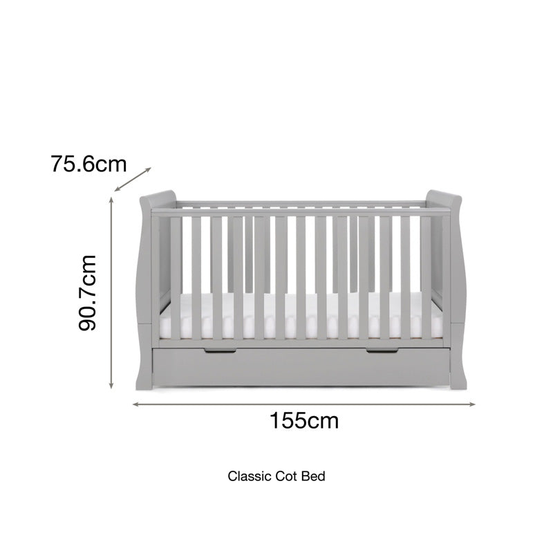 Obaby Stamford Sleigh Luxe Cot Bed + Moisture Mngmnt Mattress - White -  | For Your Little One