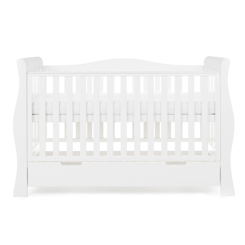 Obaby Stamford Sleigh Luxe Cot Bed + Moisture Mngmnt Mattress - White -  | For Your Little One