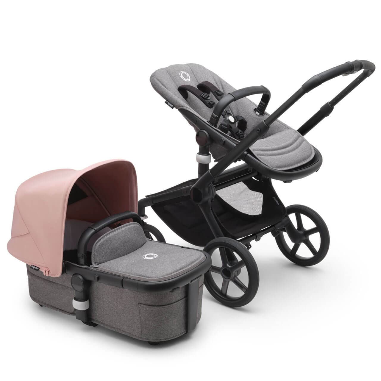 Bugaboo Fox 5 Complete Pushchair Black/Grey Melange - Choose Your Canopy Morning Pink  