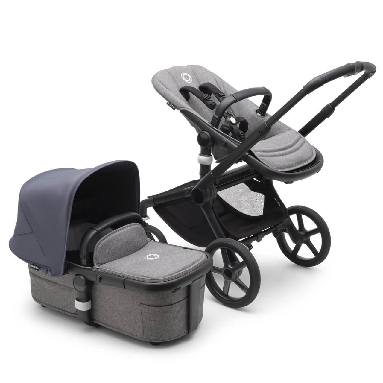 Bugaboo Fox 5 Complete Pushchair Black/Grey Melange - Choose Your Canopy Stormy Blue  