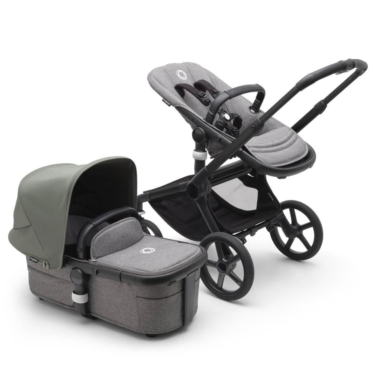 Bugaboo Fox 5 Complete Pushchair Black/Grey Melange - Choose Your Canopy Forest Green  