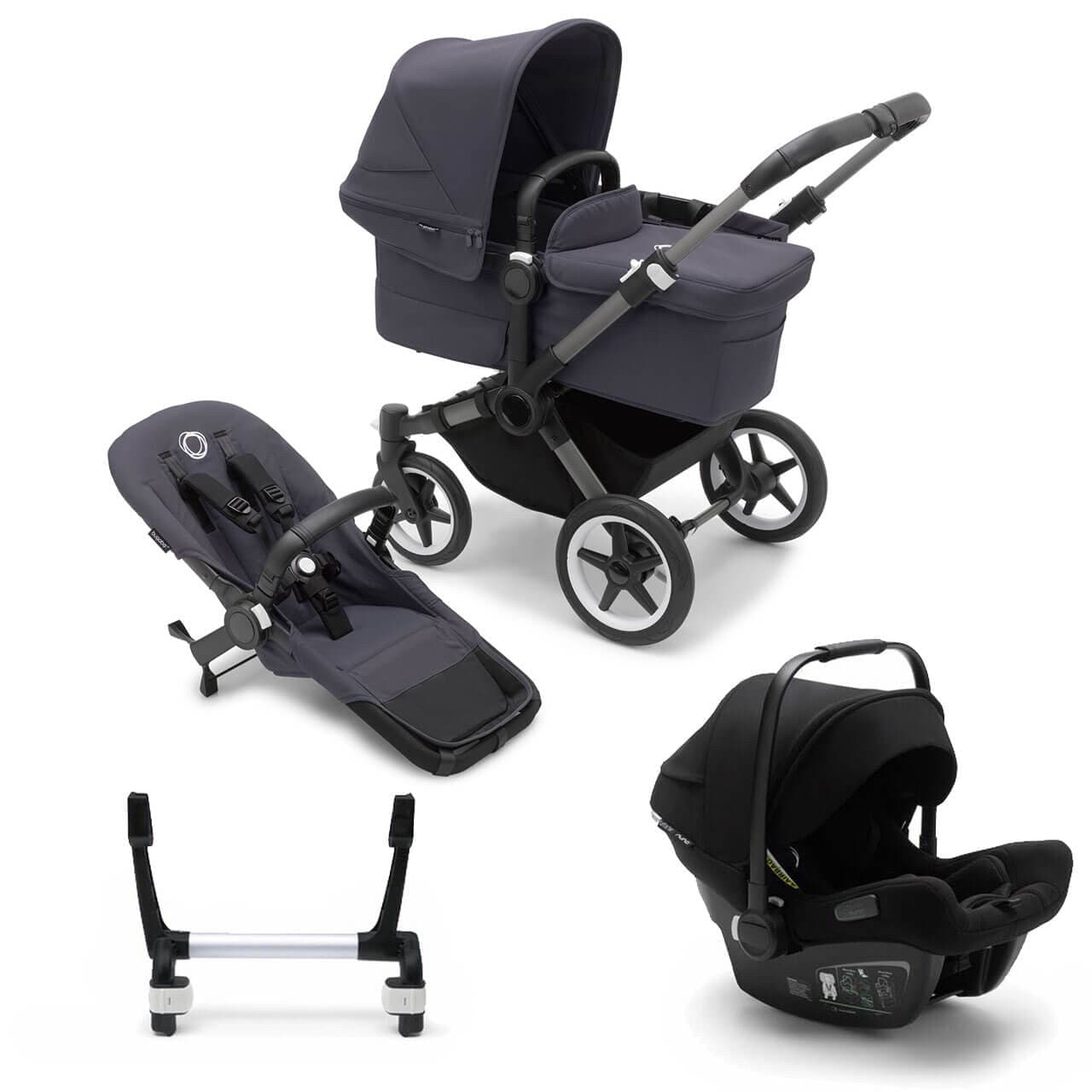 Bugaboo Donkey 5 Mono Complete Travel System + Turtle Air - Graphite/Stormy Blue - Black | For Your Little One
