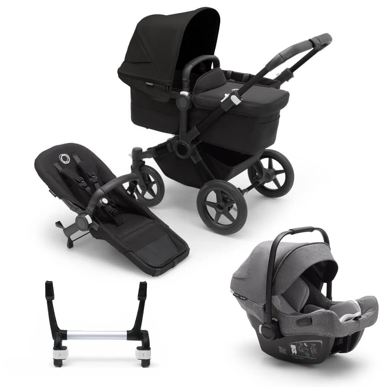 Bugaboo Donkey 5 Mono Complete Travel System + Turtle Air - Black/Midnight Black - Grey | For Your Little One