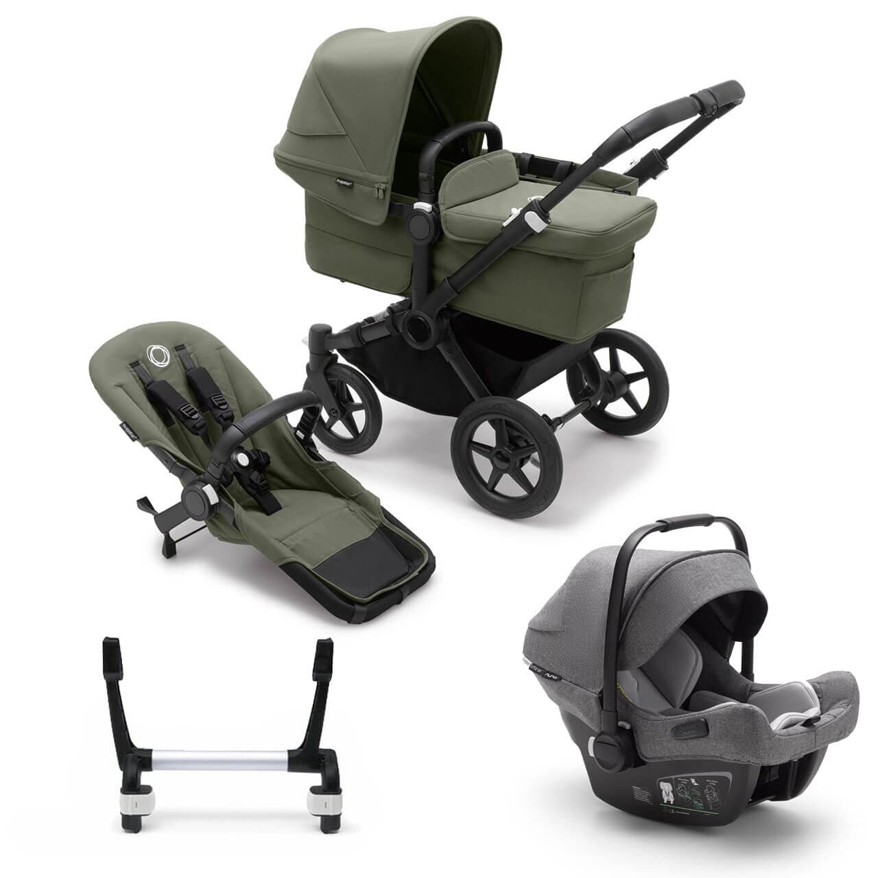 Bugaboo Donkey 5 Mono Complete Travel System + Turtle Air - Black/Forest Green - Grey | For Your Little One