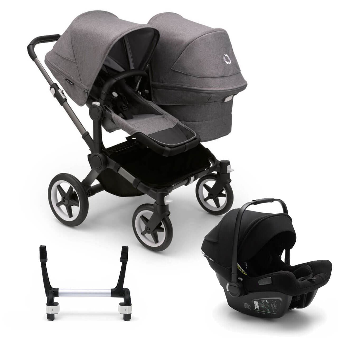 Bugaboo Donkey 5 Duo Complete Travel System + Turtle Air - Graphite/Grey Melange - Black | For Your Little One