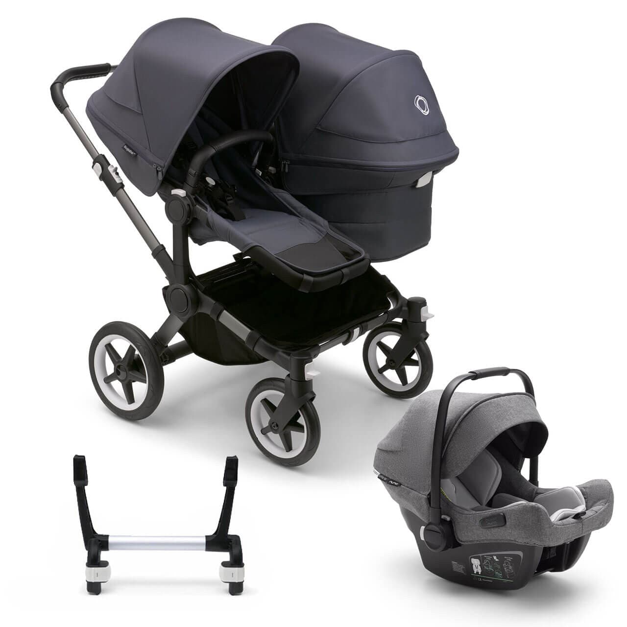 Bugaboo Donkey 5 Duo Complete Travel System+ Turtle Air - Graphite/Stormy Blue - Grey | For Your Little One