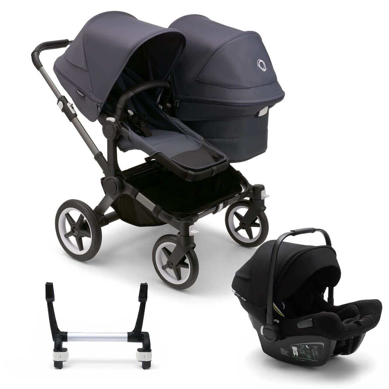 Bugaboo Donkey 5 Duo Complete Travel System+ Turtle Air - Graphite/Stormy Blue - Black | For Your Little One