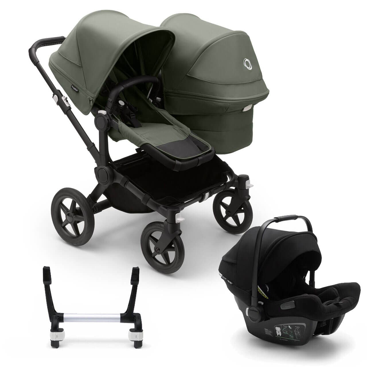 Bugaboo Donkey 5 Duo Complete Travel System + Turtle Air - Black/Forest Green - Black | For Your Little One