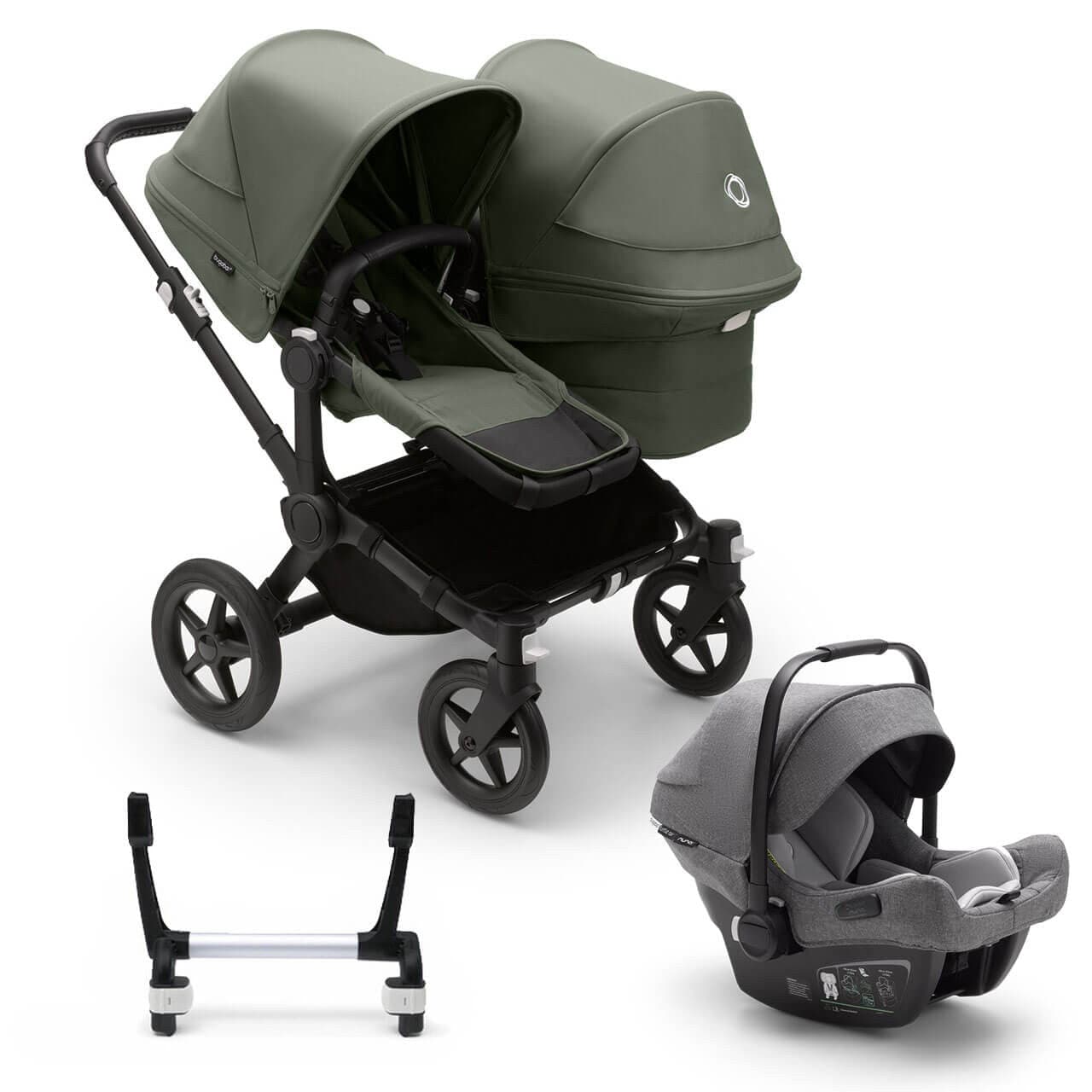 Bugaboo Donkey 5 Duo Complete Travel System + Turtle Air - Black/Forest Green - Grey | For Your Little One