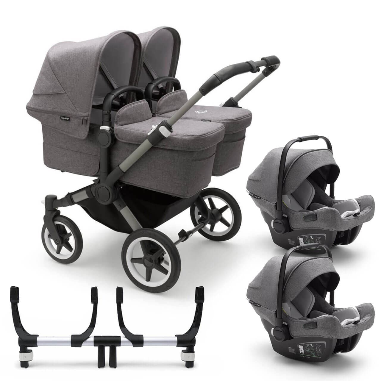 Bugaboo Donkey 5 Twin Complete Travel System + Turtle Air - Graphite/Grey Melange - Grey | For Your Little One