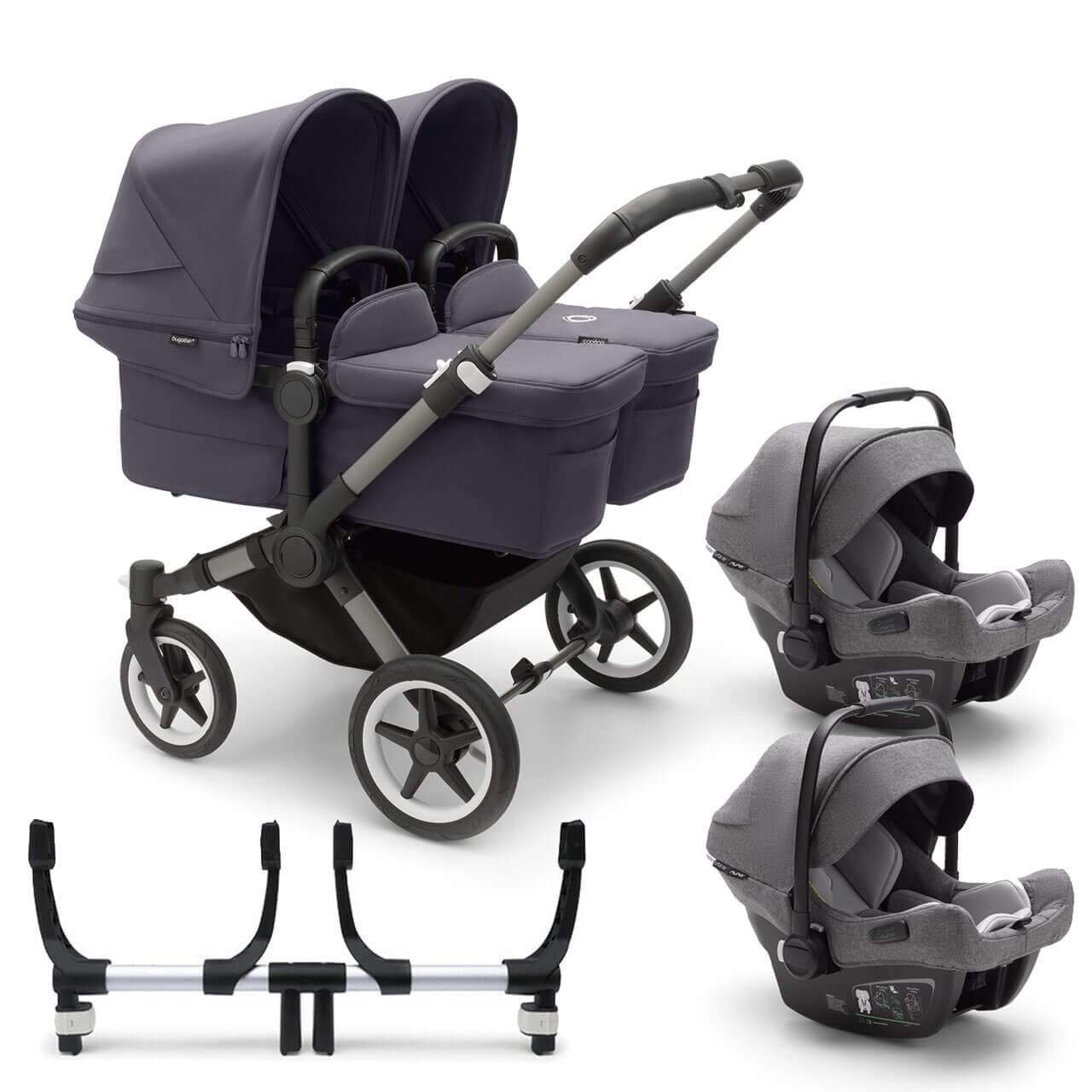 Bugaboo Donkey 5 Twin Complete Travel System + Turtle Air - Graphite/Stormy Blue - Grey | For Your Little One