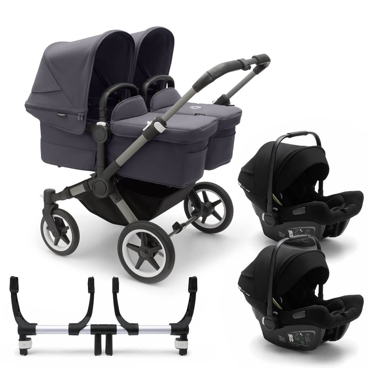 Bugaboo Donkey 5 Twin Complete Travel System + Turtle Air - Graphite/Stormy Blue Black  