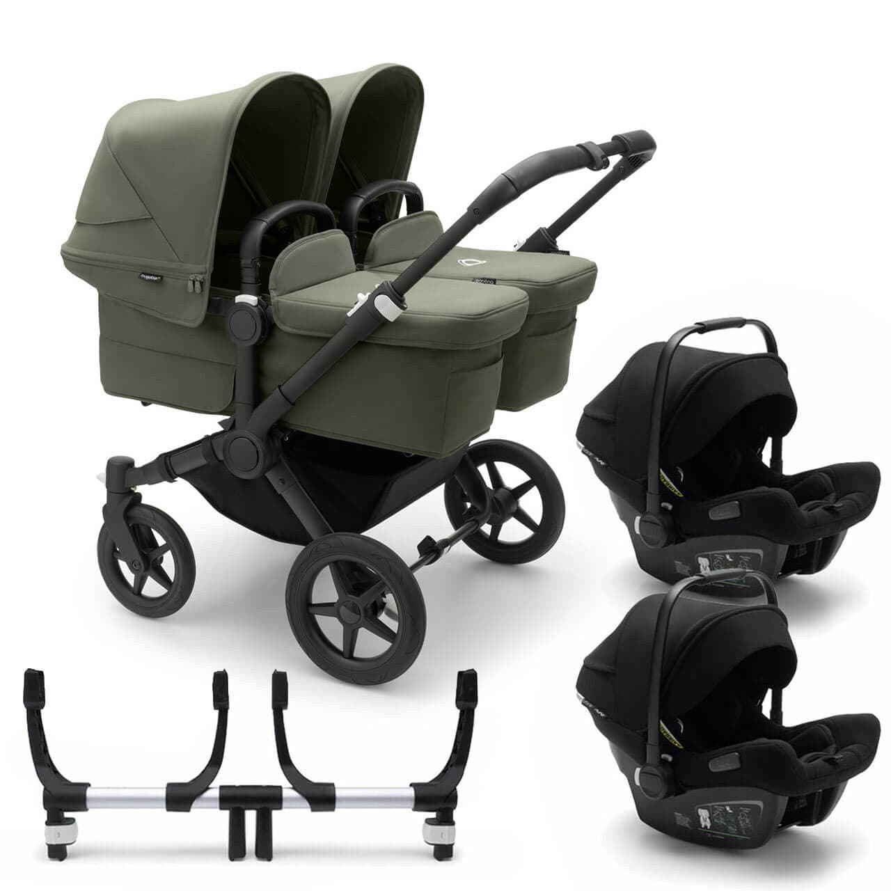 Bugaboo Donkey 5 Twin Complete Travel System + Turtle Air - Black/Forest Green - Black | For Your Little One