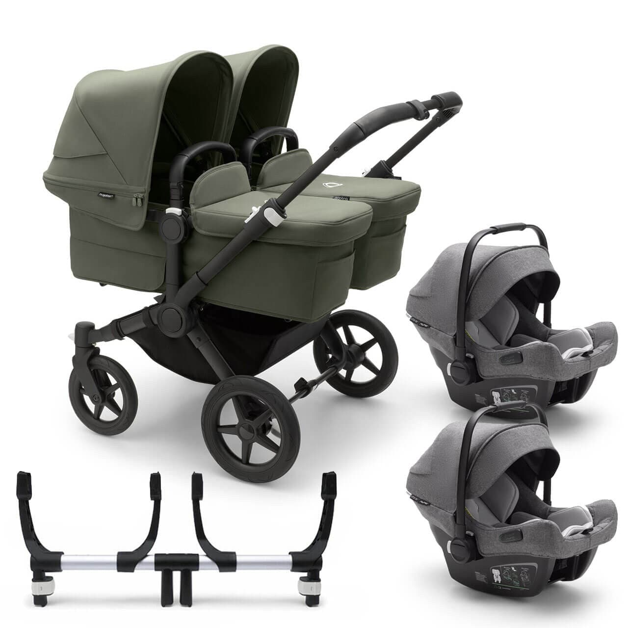 Bugaboo Donkey 5 Twin Complete Travel System + Turtle Air - Black/Forest Green - For Your Little One