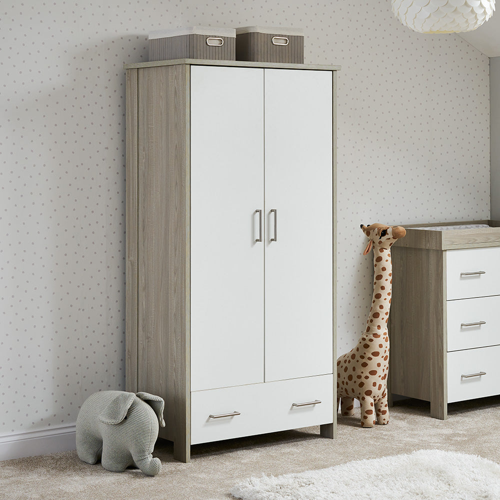 Obaby Nika Double Wardrobe - Grey Wash & White -  | For Your Little One