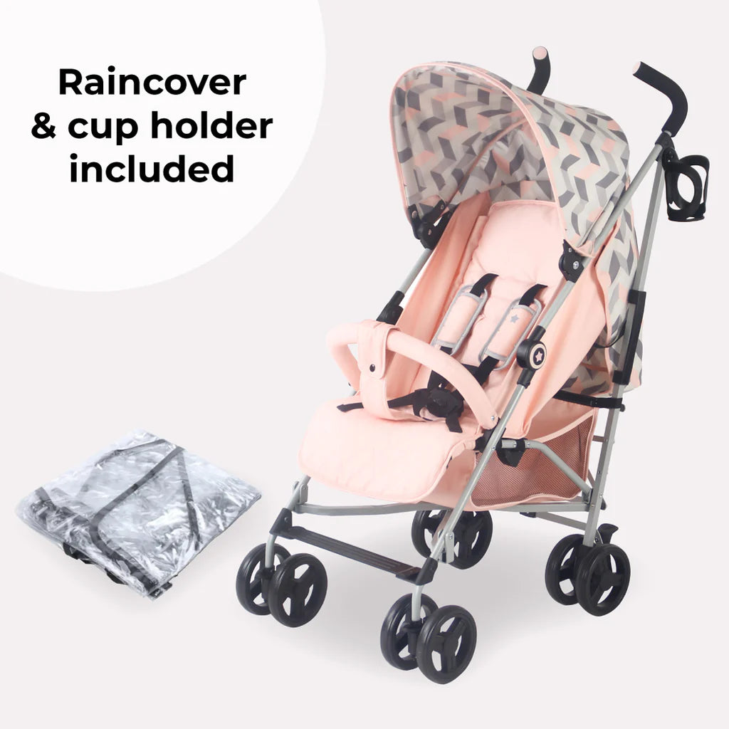 My Babiie MB02 Lightweight Stroller - Pink and Grey Chevron - For Your Little One