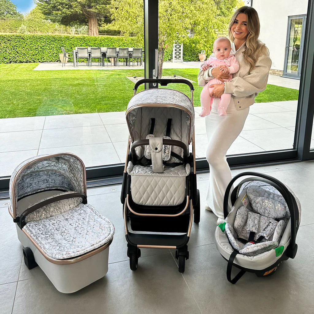 My Babiie MB500i 3-in-1 Travel System with i-Size Car Seat - Dani Dyer Rose Gold Marble -  | For Your Little One