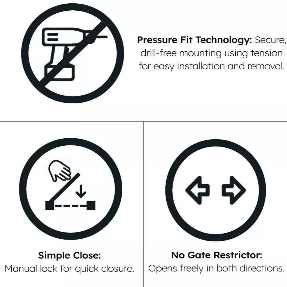 2x FYLO Baby Safety Stair Gate Pressure Fit Extra Wide - Grey - For Your Little One