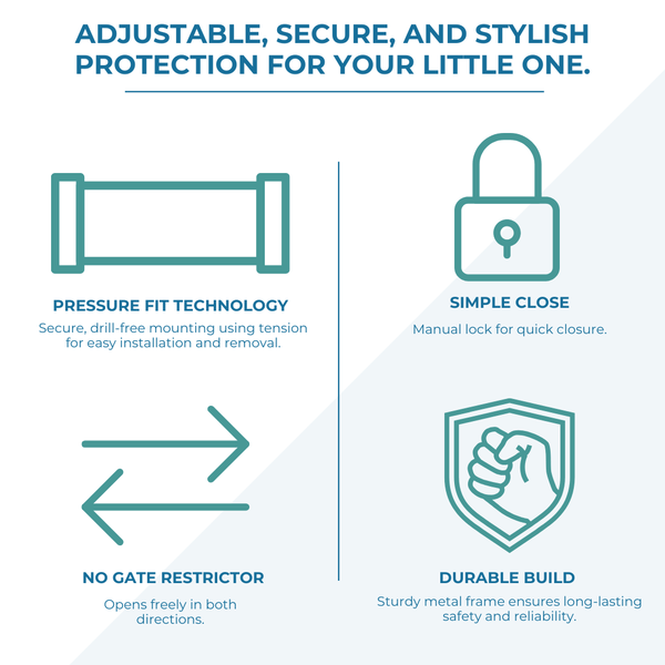 2x FYLO Baby Safety Stair Gate Pressure Fit Extra Wide - Grey - For Your Little One