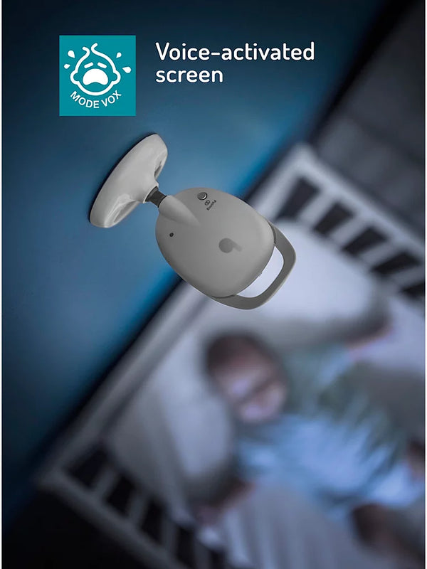 Babymoov baby monitor camera shown mounted above a crib