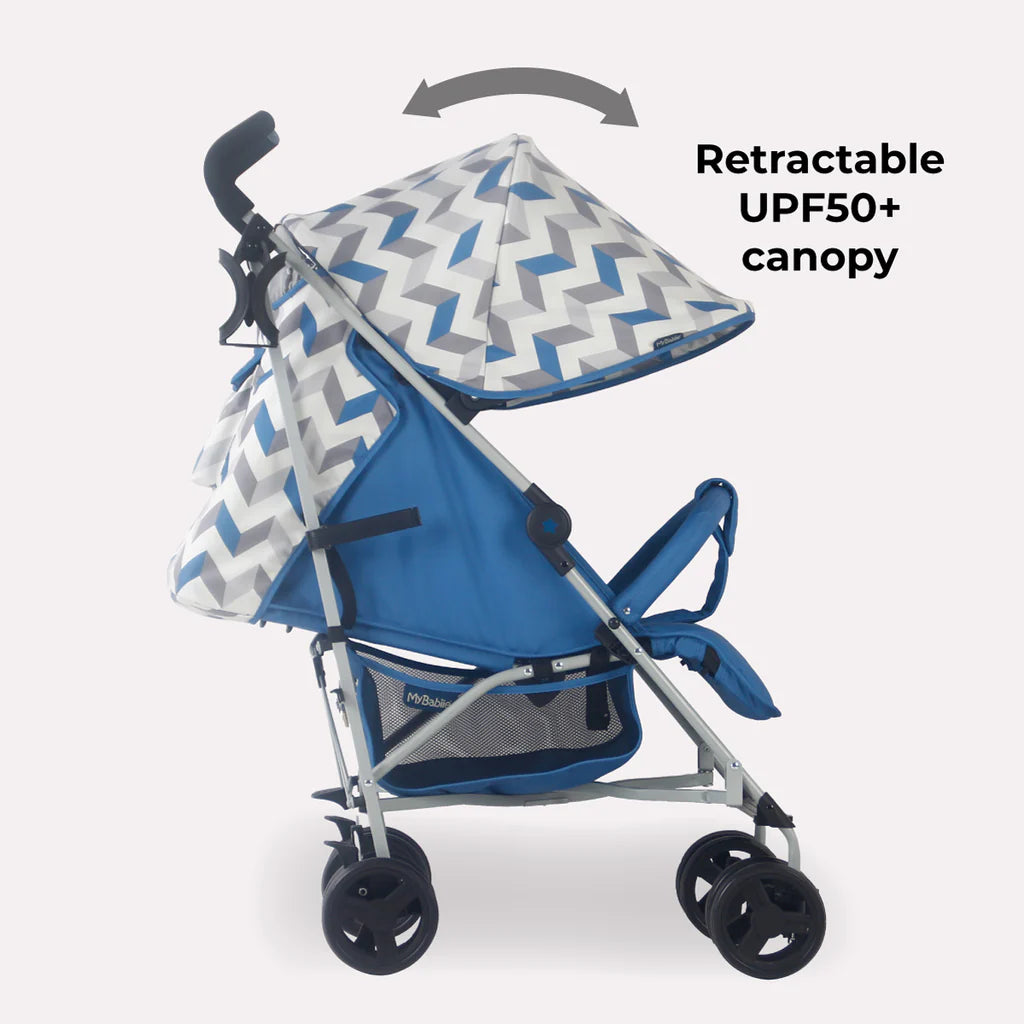 My Babiie MB02  Lightweight Stroller - Blue and Grey Chevron - For Your Little One