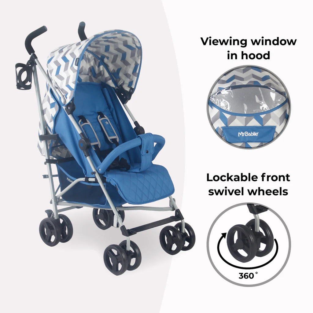 My Babiie MB02  Lightweight Stroller - Blue and Grey Chevron - For Your Little One
